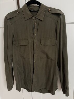 Olive Green Military-Style Button Down Blouse
